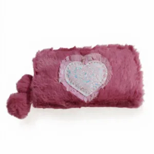 Cartera de felpa con cierre y bordado de corazón